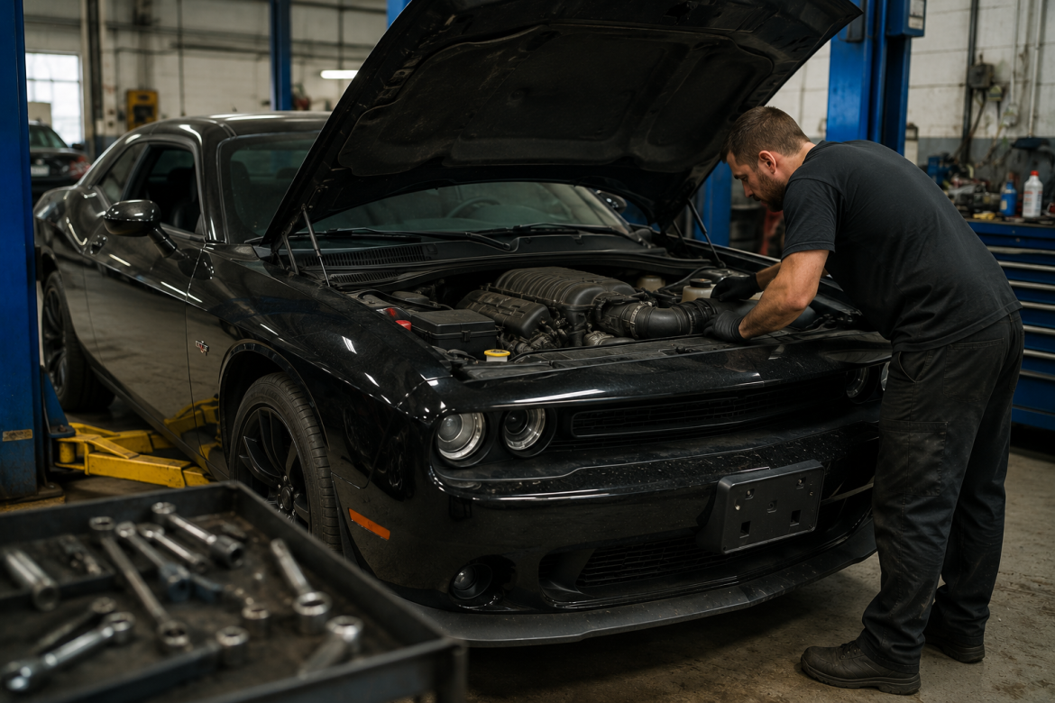 Чорний Dodge на ремонті