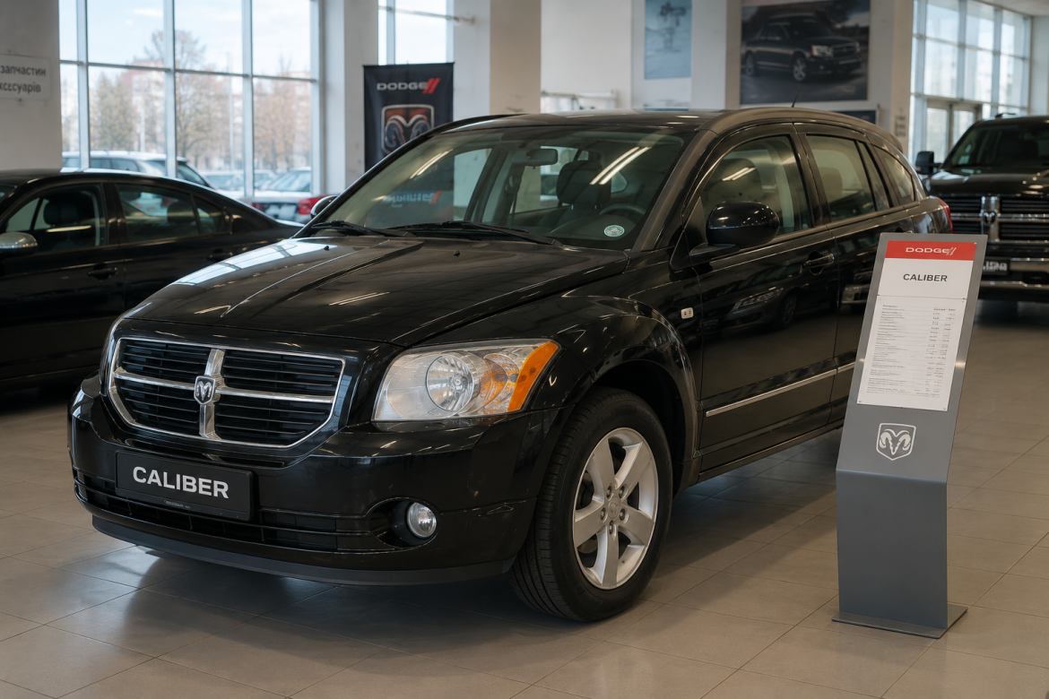 Чорний хетчбек Dodge Caliber представлений у демонстраційному залі автосалону