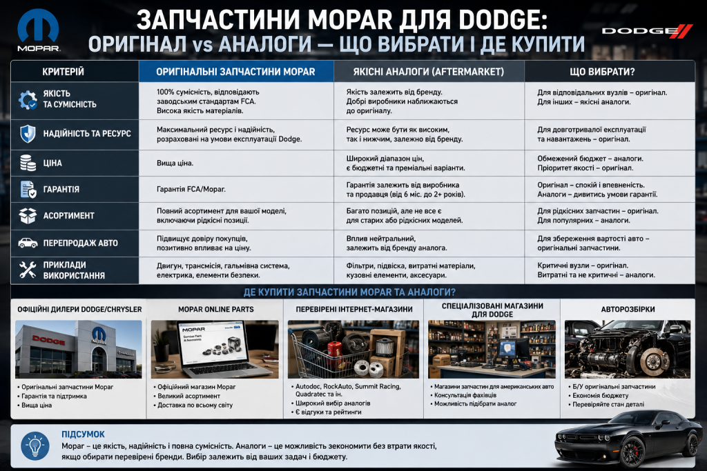 Порівняння оригінальних запчастин Mopar для Dodge та якісних аналогів